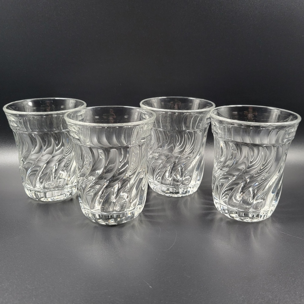 VTG Fostoria Colony 2412 Swirl‎ 3 5/8" Flat Juice Tumbler Glass Lot Set Of 4